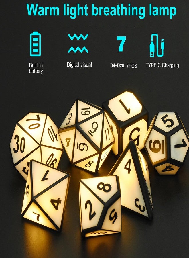 HTPREC 7 PCS Light Up DND Dice Set,Glow in The Dark Dice with Rechargable Dice Storage Box, D4,D6,D8,D12,D20,2PCS D10 LED D&D Polyhedral Role Playing Dice for RPG Table Games LED DND Dice Set Warm Light - Image 5